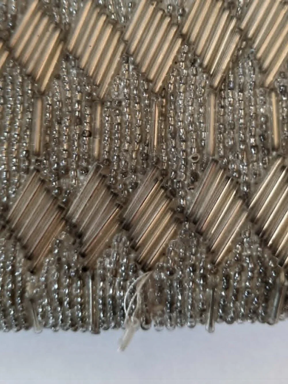 Vintage Mid Century Evening Handbag Kiss-Lock Collectible Silver Beaded Purse